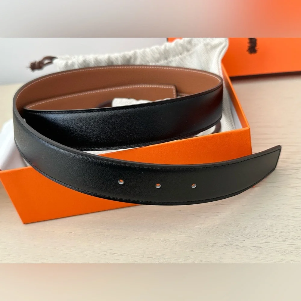 HERMES H d'Ancre Belt Buckle & Reversible leather strap 90 K AU 100 MM Noir/gold